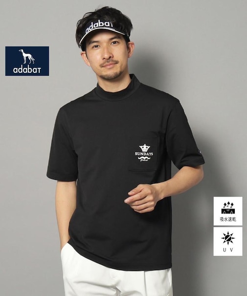 【新レーベル ADABAT NAVY】UVカット/吸水速乾 ポケット付モックネックT