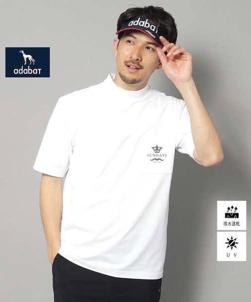 【新レーベル ADABAT NAVY】UVカット/吸水速乾 ポケット付モックネックT