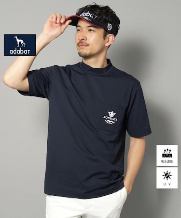 【新レーベル ADABAT NAVY】UVカット/吸水速乾 ポケット付モックネックT