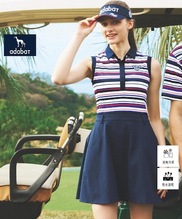 【新レーベル ADABAT NAVY】吸水速乾/接触冷感 ボーダーコンビワンピース