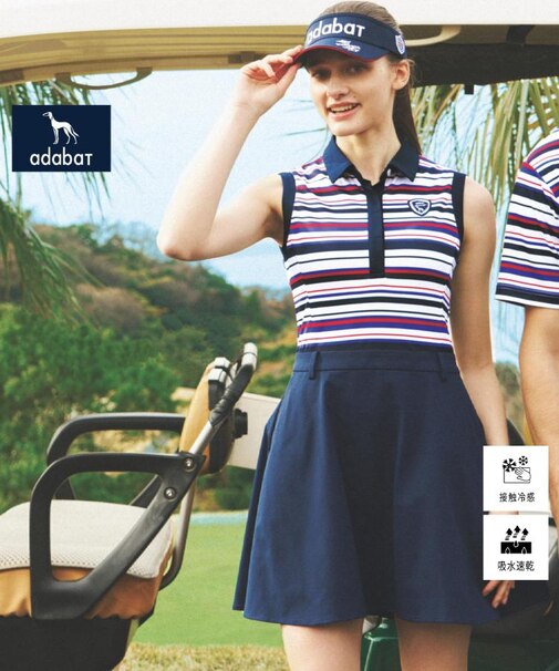 【新レーベル ADABAT NAVY】吸水速乾/接触冷感 ボーダーコンビワンピース