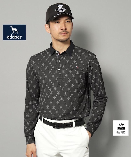 【新レーベル ADABAT NAVY】吸水速乾 フルールドリス長袖ポロシャツ