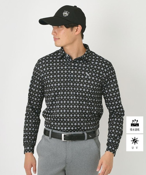 【UVカット・吸水速乾】アスコットプリント長袖ポロシャツ