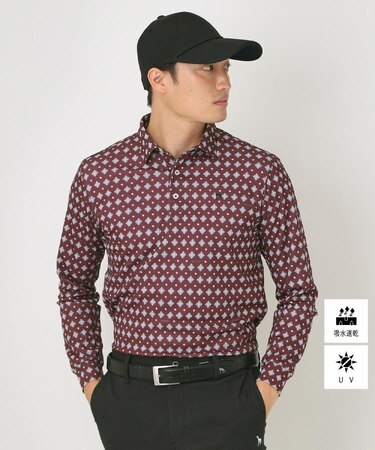 【UVカット・吸水速乾】アスコットプリント長袖ポロシャツ