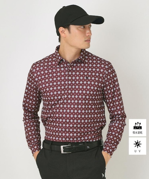 【UVカット・吸水速乾】アスコットプリント長袖ポロシャツ