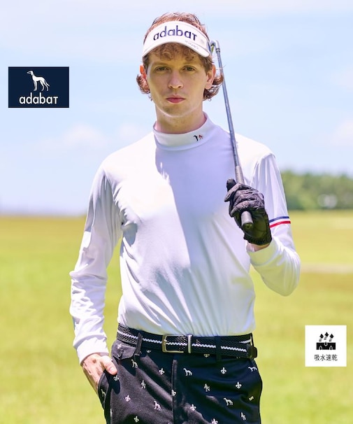 【新レーベル ADABAT NAVY】吸水速乾 マルチインナーモックネックT
