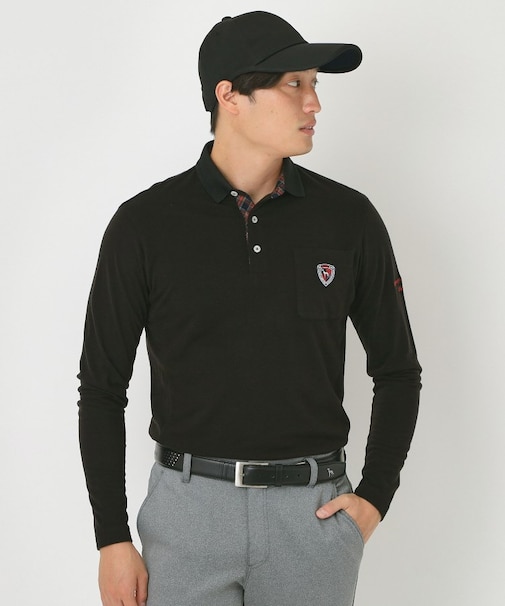 【吸湿発熱】小紋ジャカード長袖ポロシャツ