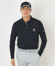 【吸湿発熱】小紋ジャカード長袖ポロシャツ