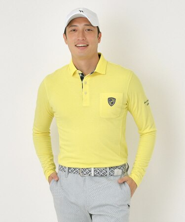 【吸湿発熱】小紋ジャカード長袖ポロシャツ
