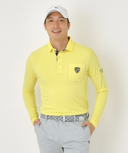 【吸湿発熱】小紋ジャカード長袖ポロシャツ