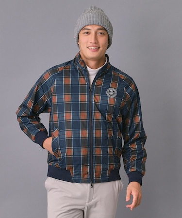 【新レーベル ADABAT NAVY】撥水 タータンチェックブルゾン