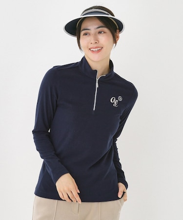 【吸湿発熱】ハーフジップ長袖モックネックT