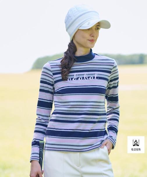 【吸湿発熱】マルチボーダー長袖モックネックT