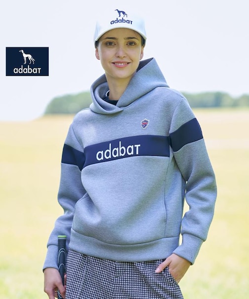 【ADABAT NAVY】ブロッキングラインロゴフーディー