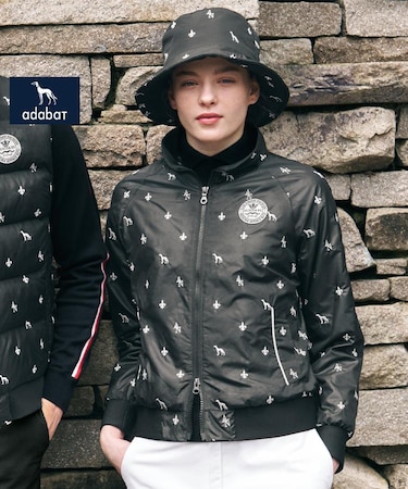 【ADABAT NAVY】エンブロイダリーモノグラムジップブルゾン