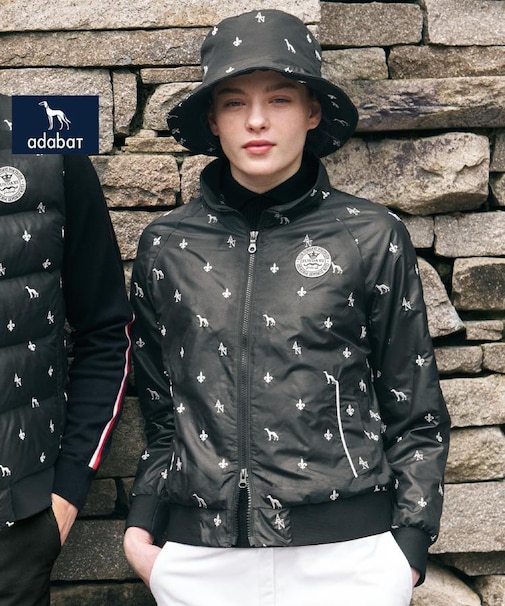 【ADABAT NAVY】エンブロイダリーモノグラムジップブルゾン