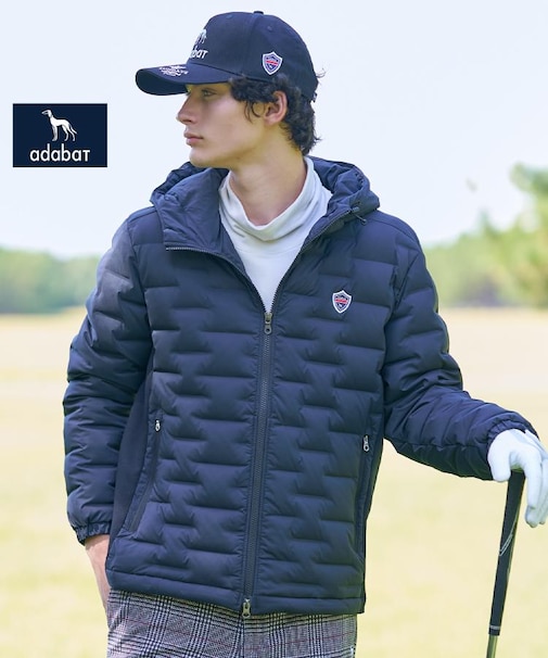 【新レーベル ADABAT NAVY】フードロゴストレッチダウンジャケット