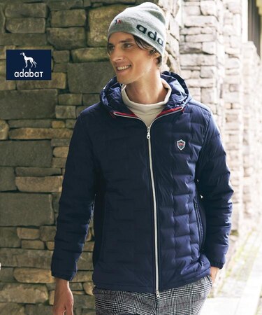 【新レーベル ADABAT NAVY】フードロゴストレッチダウンジャケット