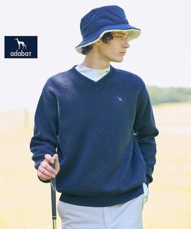 【新レーベル ADABAT NAVY】フルールドリスVネックニット