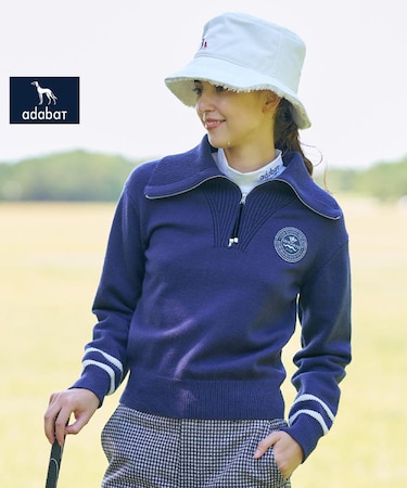 【ADABAT NAVY】ハーフジップワイドカラーニット