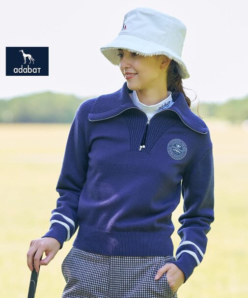 【ADABAT NAVY】ハーフジップワイドカラーニット