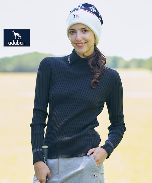 ADABAT NAVY】ワイドリブスプリットカラーニット｜アダバットの通販