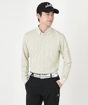 小紋柄プリントP長袖ポロシャツ