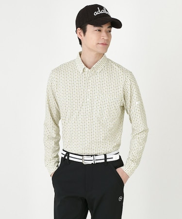 小紋柄プリントP長袖ポロシャツ