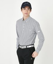 小紋柄プリントP長袖ポロシャツ