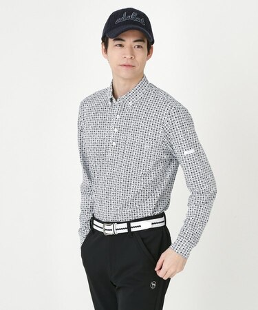 小紋柄プリントP長袖ポロシャツ