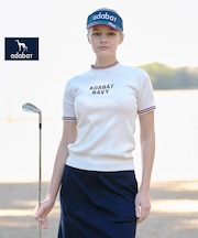 【ADABAT NAVY】ケーブルストライプ半袖モックニット