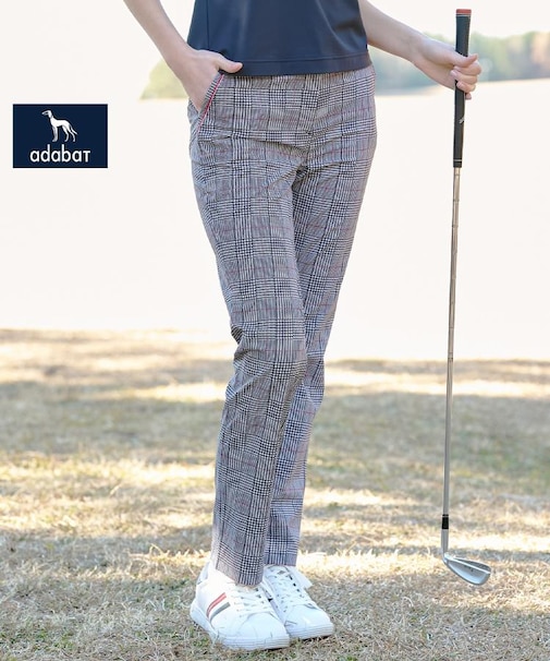 【ADABAT NAVY】クールチェックプリントテーパードパンツ