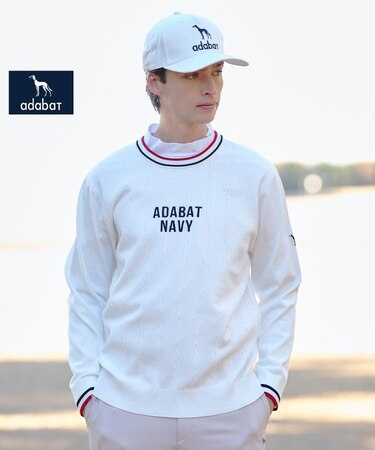 【ADABAT NAVY】ケーブルストライプクルーニット