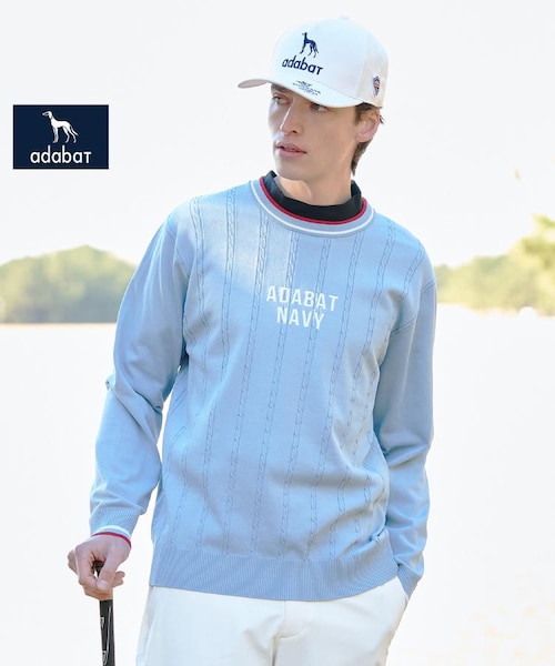 adabat ストライプ タートルネックニットMサイズ　新品未使用、タグ付き ADABAT NAVY】ケーブルストライプクルーニット｜アダバットの通販