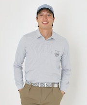 吸水速乾シャンブレーストライプ長袖ポロシャツ