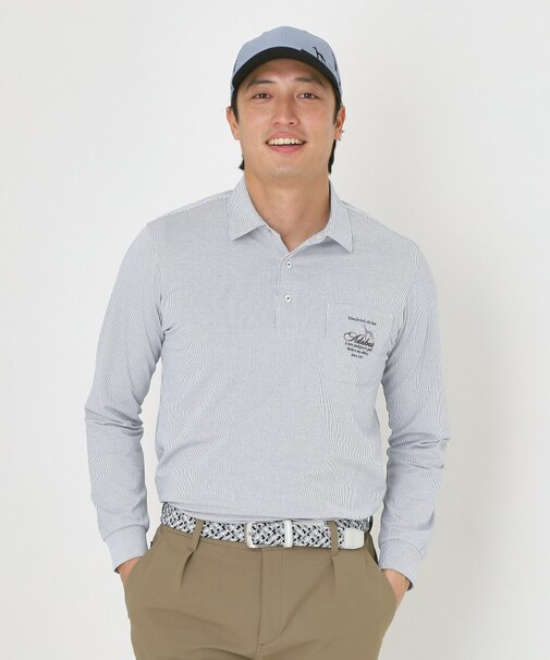 吸水速乾シャンブレーストライプ長袖ポロシャツ