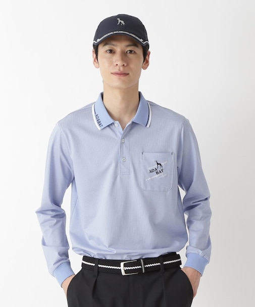 ファインストライプ長袖ポロシャツ