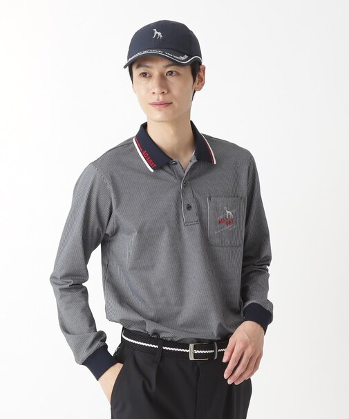 ファインストライプ長袖ポロシャツ