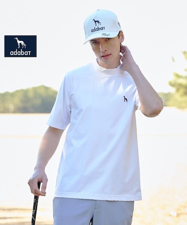 【ADABAT NAVY】ナイロン混ストレッチ半袖モックT