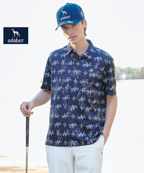 【ADABAT NAVY】シャダンロゴモノグラム半袖ポロシャツ