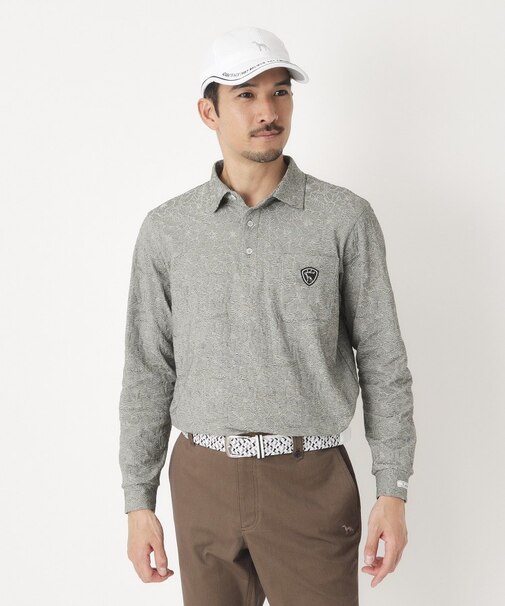 ボタニカルジャカード長袖ポロシャツ