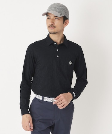 ボタニカルジャカード長袖ポロシャツ