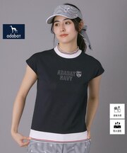【ADABAT NAVY】吸水速乾/接触冷感 フレンチスリーブモックT