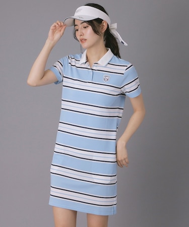【ADABAT NAVY】ランダムボーダーポロえりワンピース