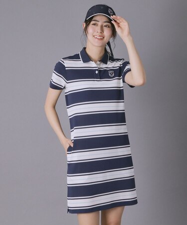 【ADABAT NAVY】ランダムボーダーポロえりワンピース