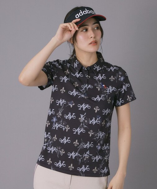 【ADABAT NAVY】ロゴモノグラムプリント半袖ポロシャツ