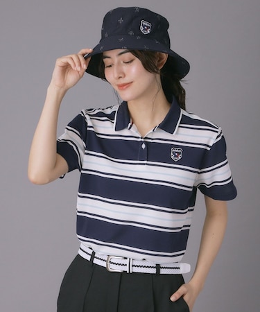 【ADABAT NAVY】ランダムボーダー半袖ポロシャツ