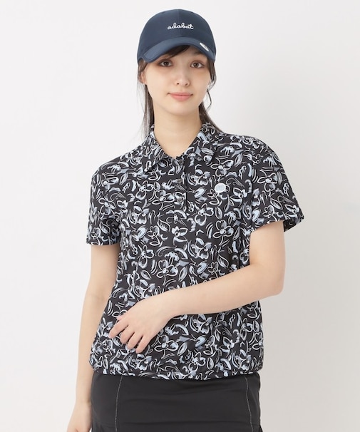 ラインフラワープリントポロシャツ