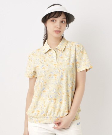 ラインフラワープリントポロシャツ