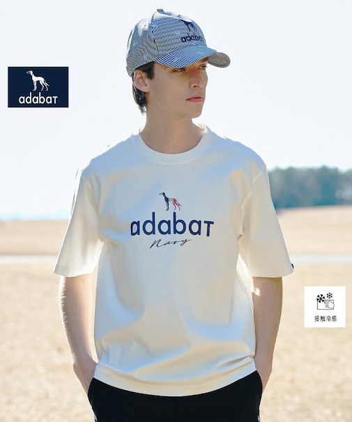 【ADABAT NAVY】接触冷感/抗菌防臭/消臭 アイスクリアコットン半袖ロゴT